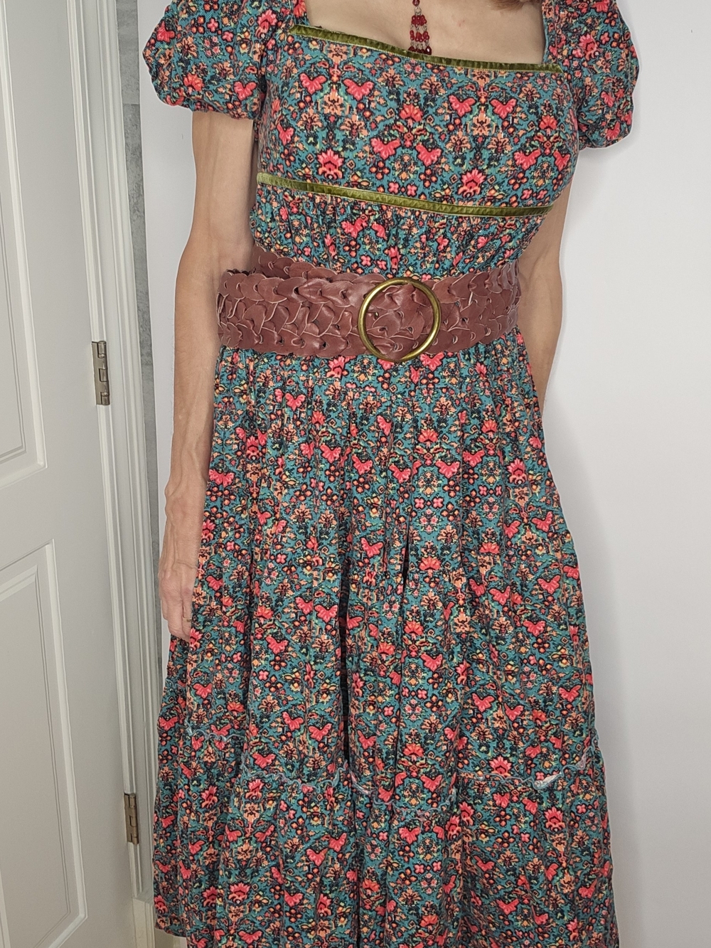 Free People Floral Red Blue Multi Color Cordory